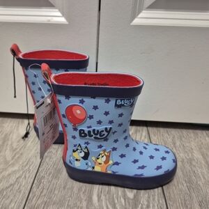 Bluey Kids' Light Blue Waterproof Rain Boots with Balloon Graphic. Size 5/6